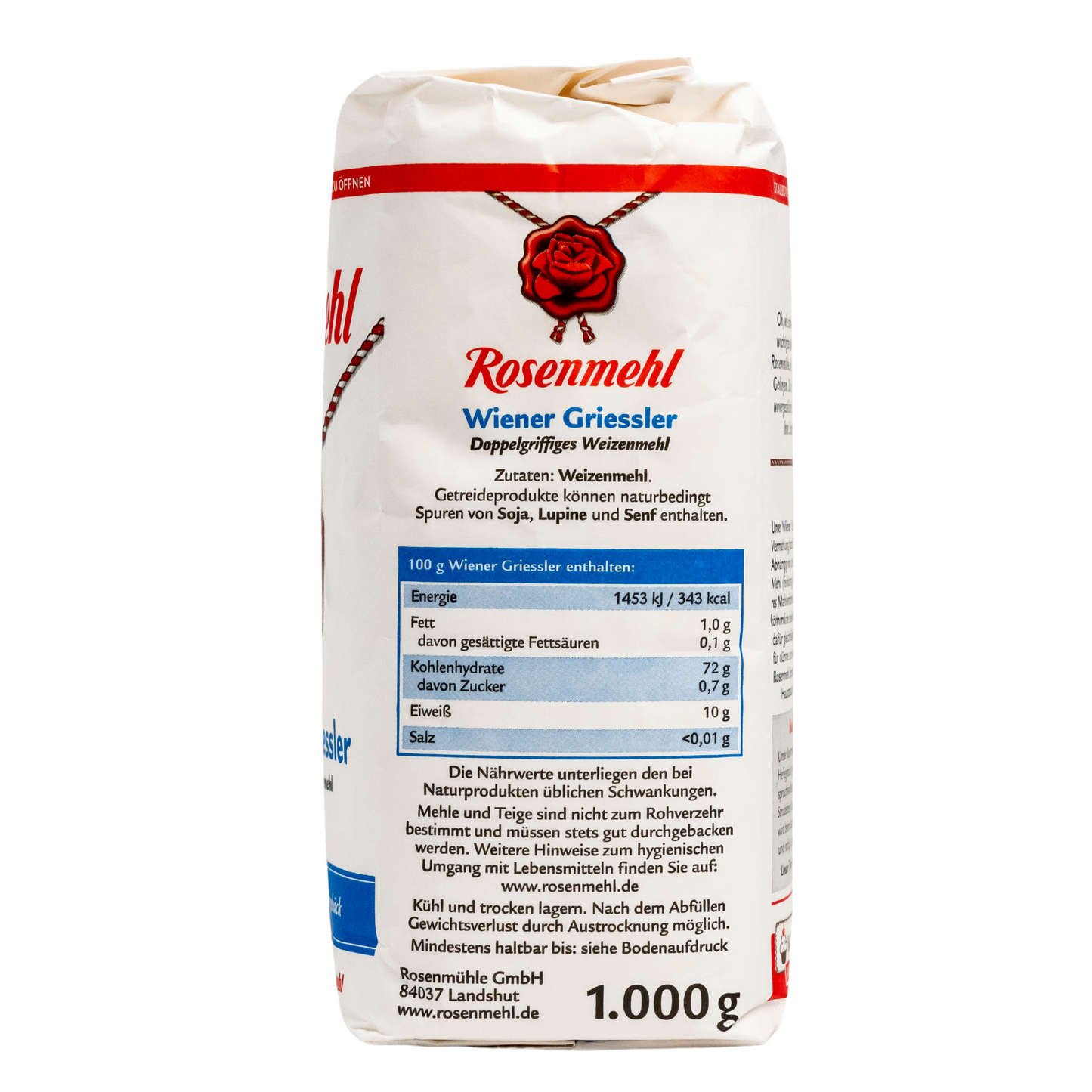 Rosenmehl - Wiener Griessler Doppelgriffiges Weizenmehl 1000 g - Ideal für Strudelteig und Hefegebäck