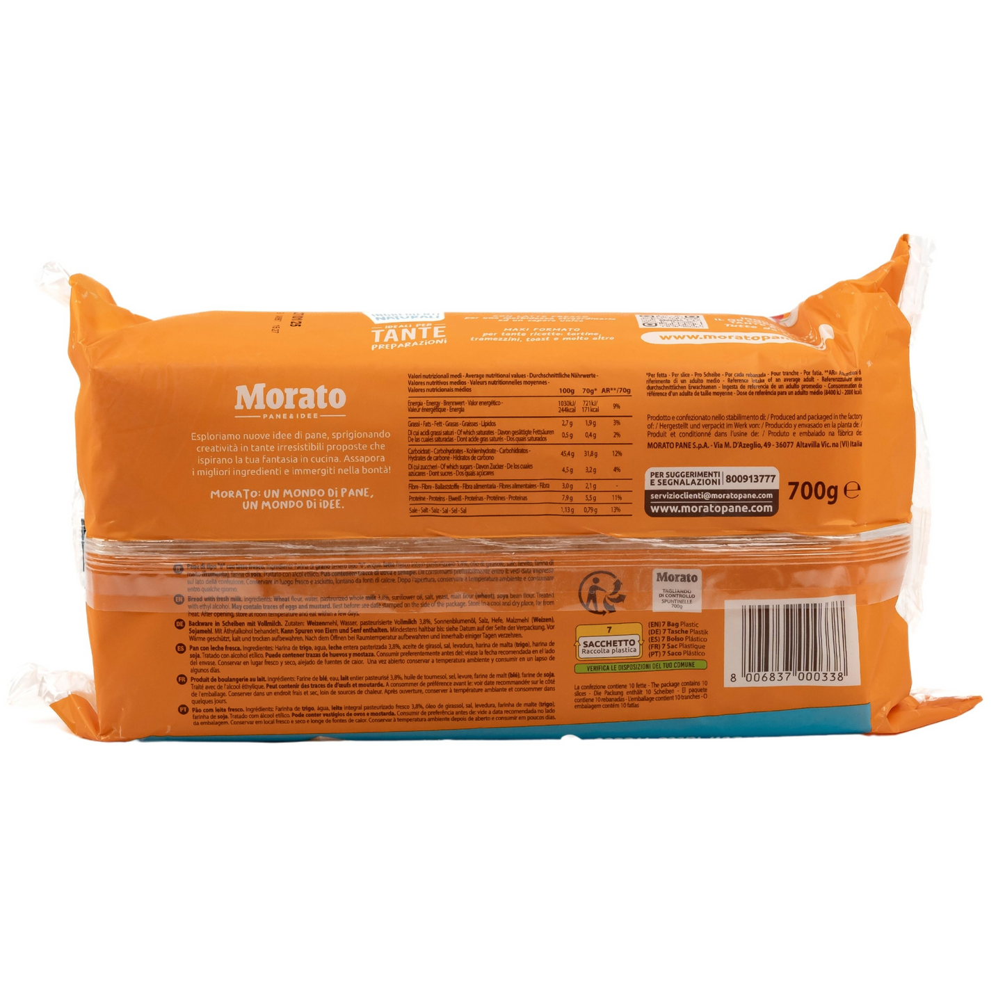 Morato - Original italienisches Spuntinelle Weißbrot Tramezzini (Toast ohne Rand) 700g
