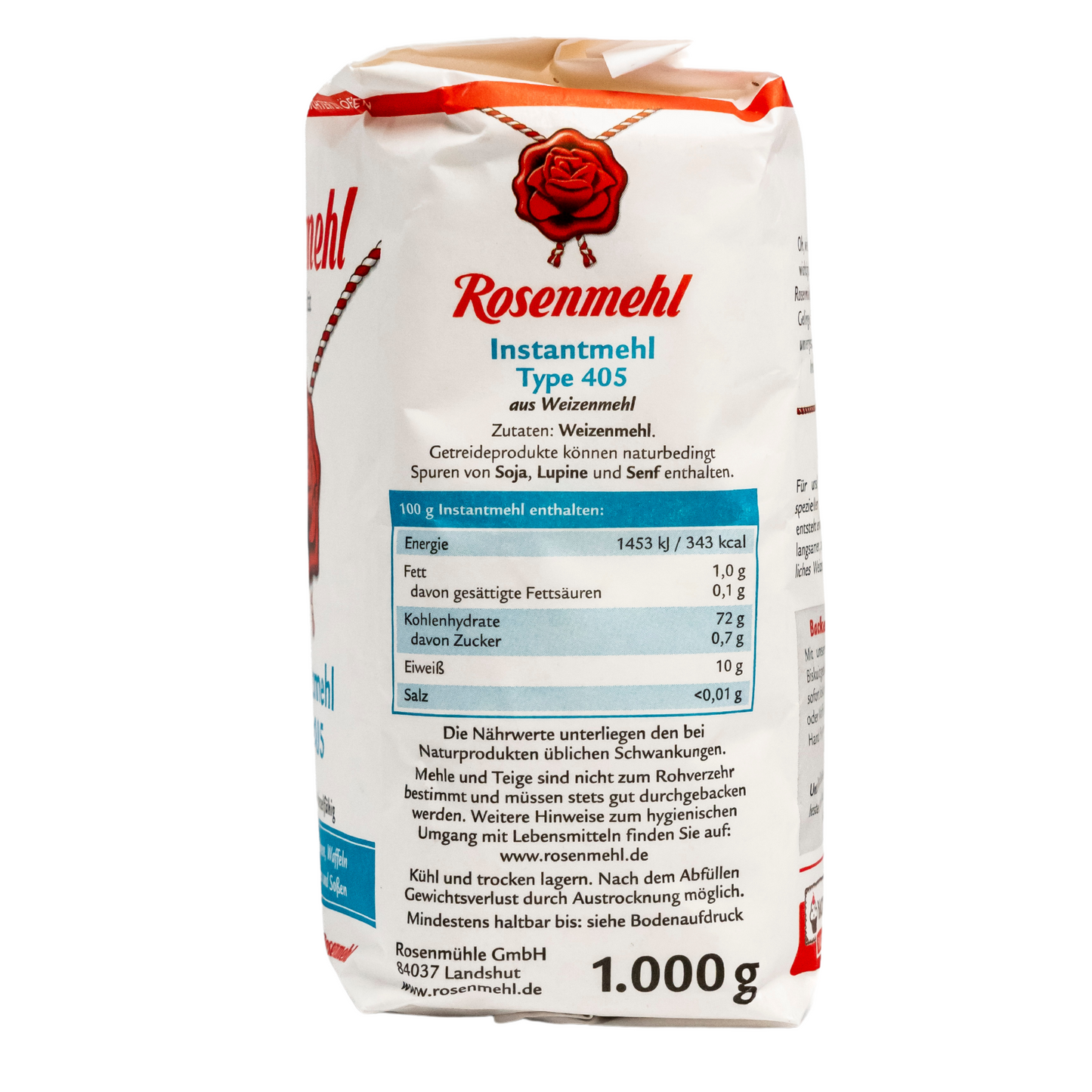 Rosenmehl - Instantmehl Type 405 Besonders locker und rieselfähig 1000 g - Ideal für Biskuitteig, Pfannkuchen, Waffeln und zum Andicken von Suppen und Soßen
