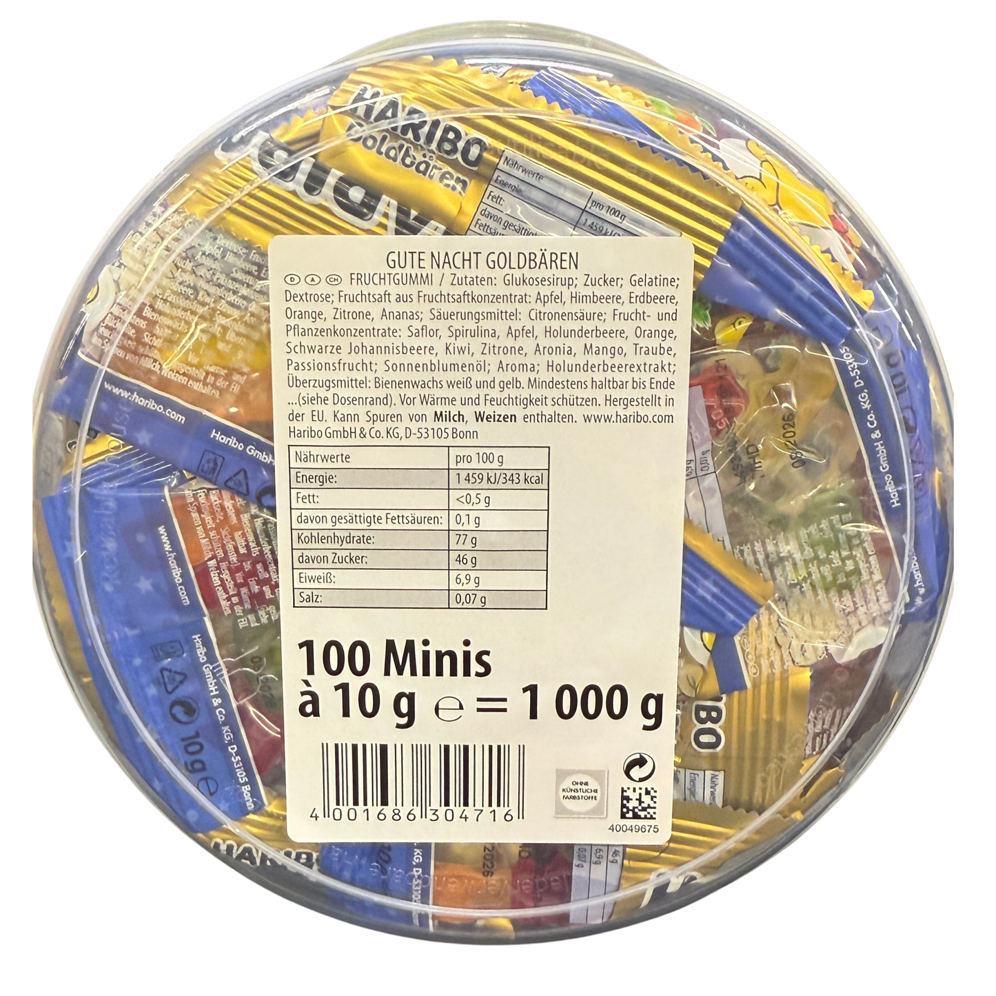 Haribo - Gute Nacht Goldbären 100 x 10 g Minibeutel (1000 g Dose)