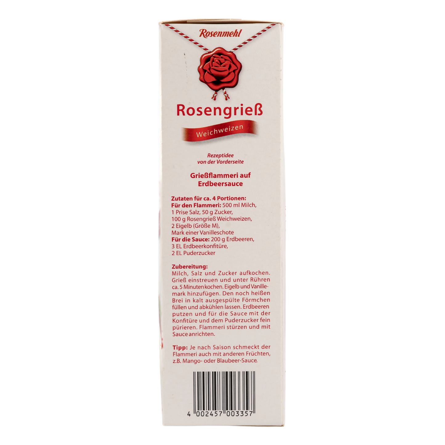 Rosenmehl – Rosengrieß aus Weichweizen 500g