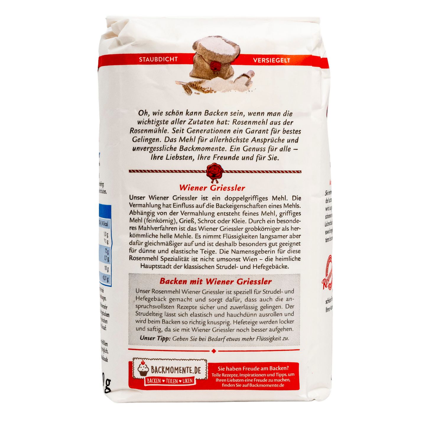 Rosenmehl - Wiener Griessler Doppelgriffiges Weizenmehl 1000 g - Ideal für Strudelteig und Hefegebäck
