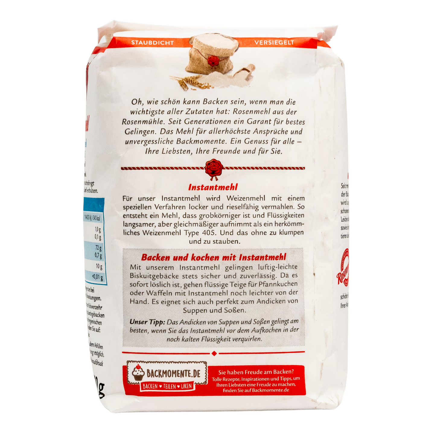 Rosenmehl - Instantmehl Type 405 Besonders locker und rieselfähig 1000 g - Ideal für Biskuitteig, Pfannkuchen, Waffeln und zum Andicken von Suppen und Soßen