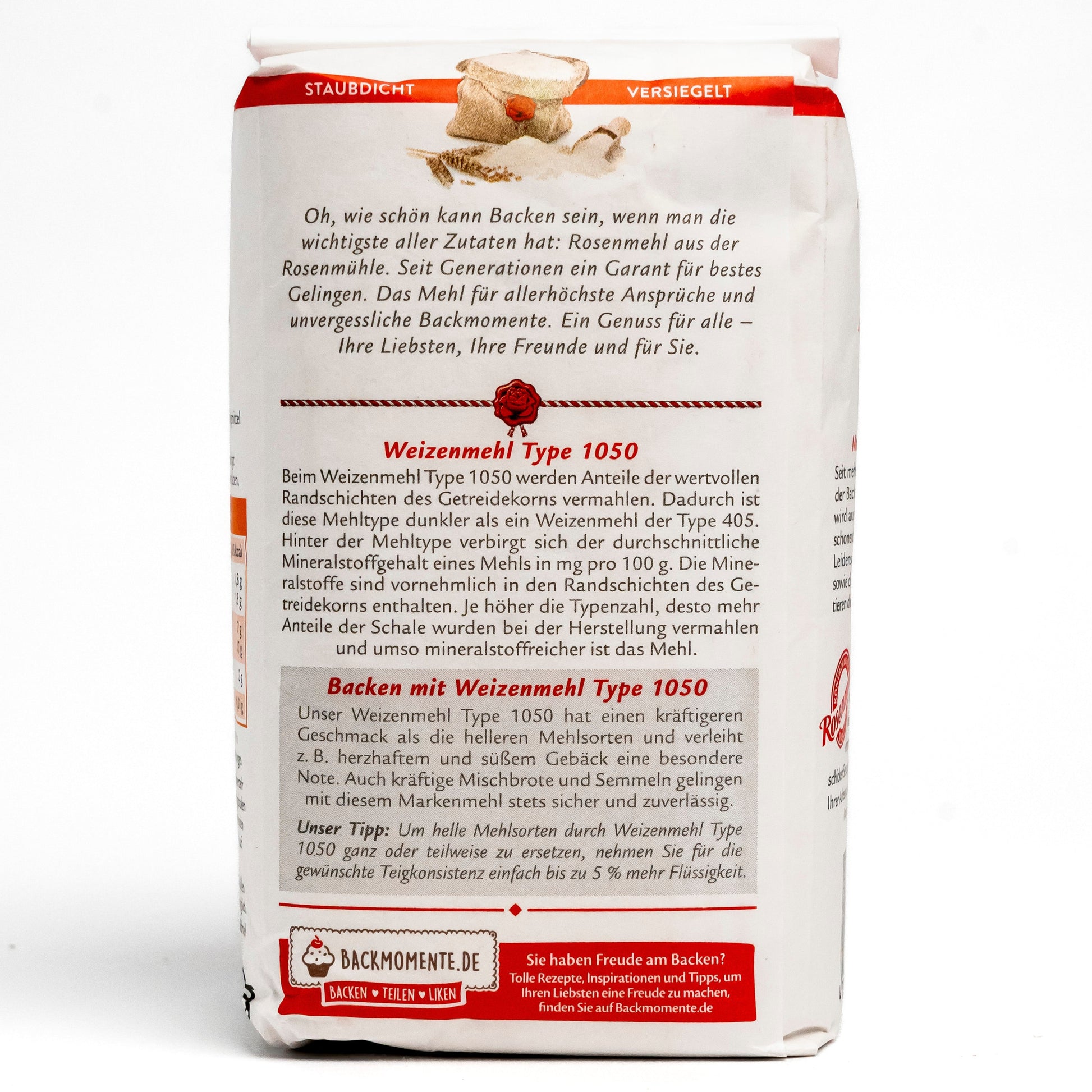 Rosenmehl Weizenmehl Type 1050 Verpackung – ideal für vielseitiges Backen.