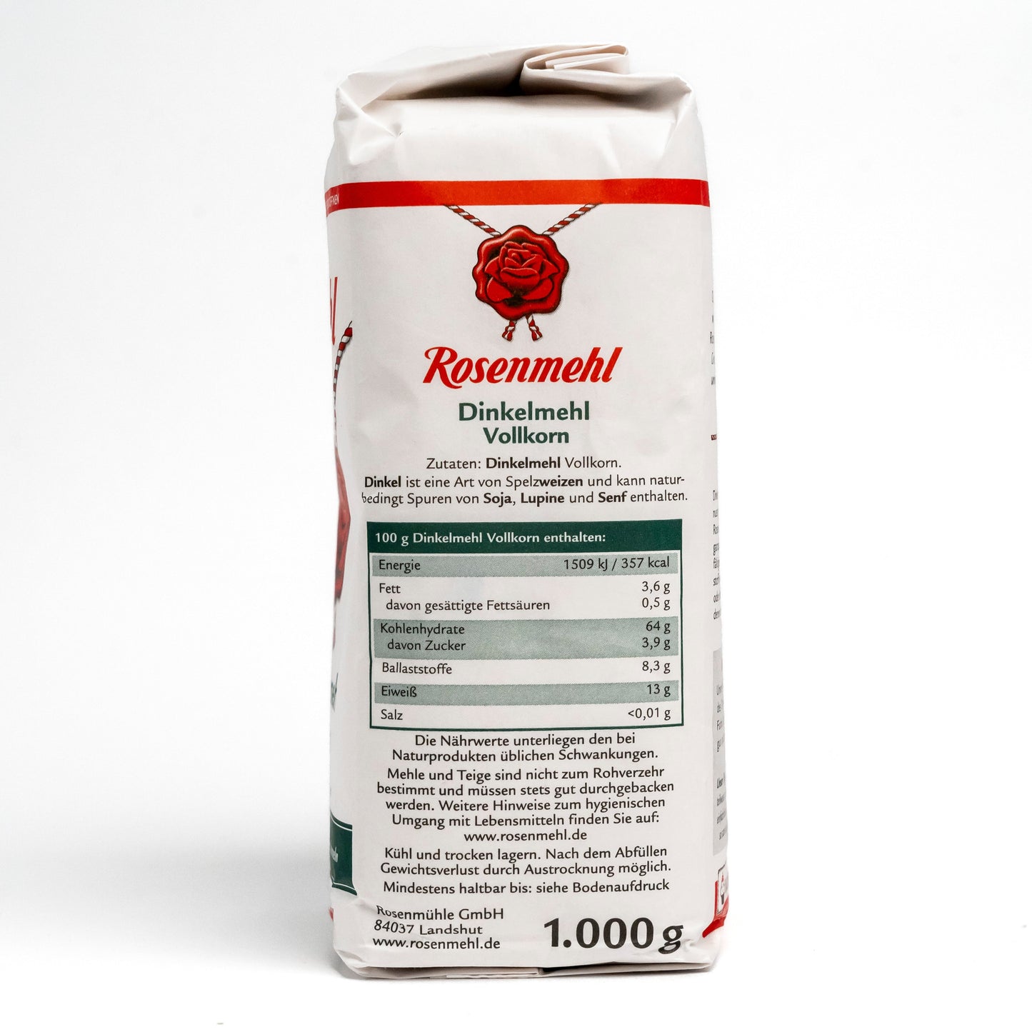 Nährwertangaben Rosenmehl Dinkelmehl Vollkorn für gesundheitsbewusstes Backen