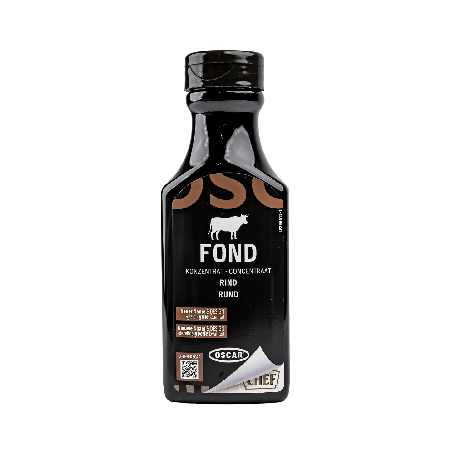 Vorderansicht der Oscar Rinderfond Konzentrat Flasche – 200 ml.