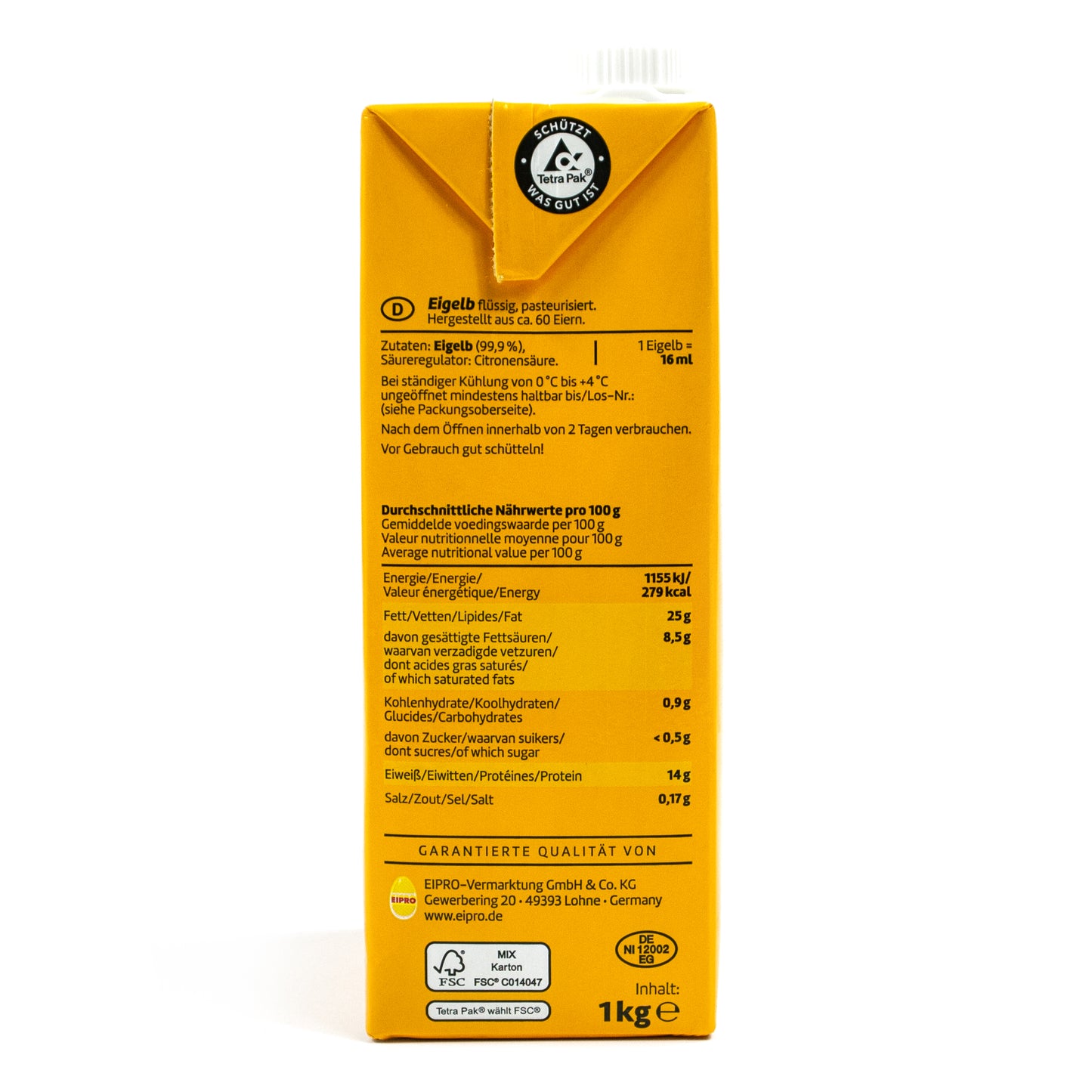 Eifix - Eigelb flüssig hergestellt aus ca. 60 Eiern á 1kg
