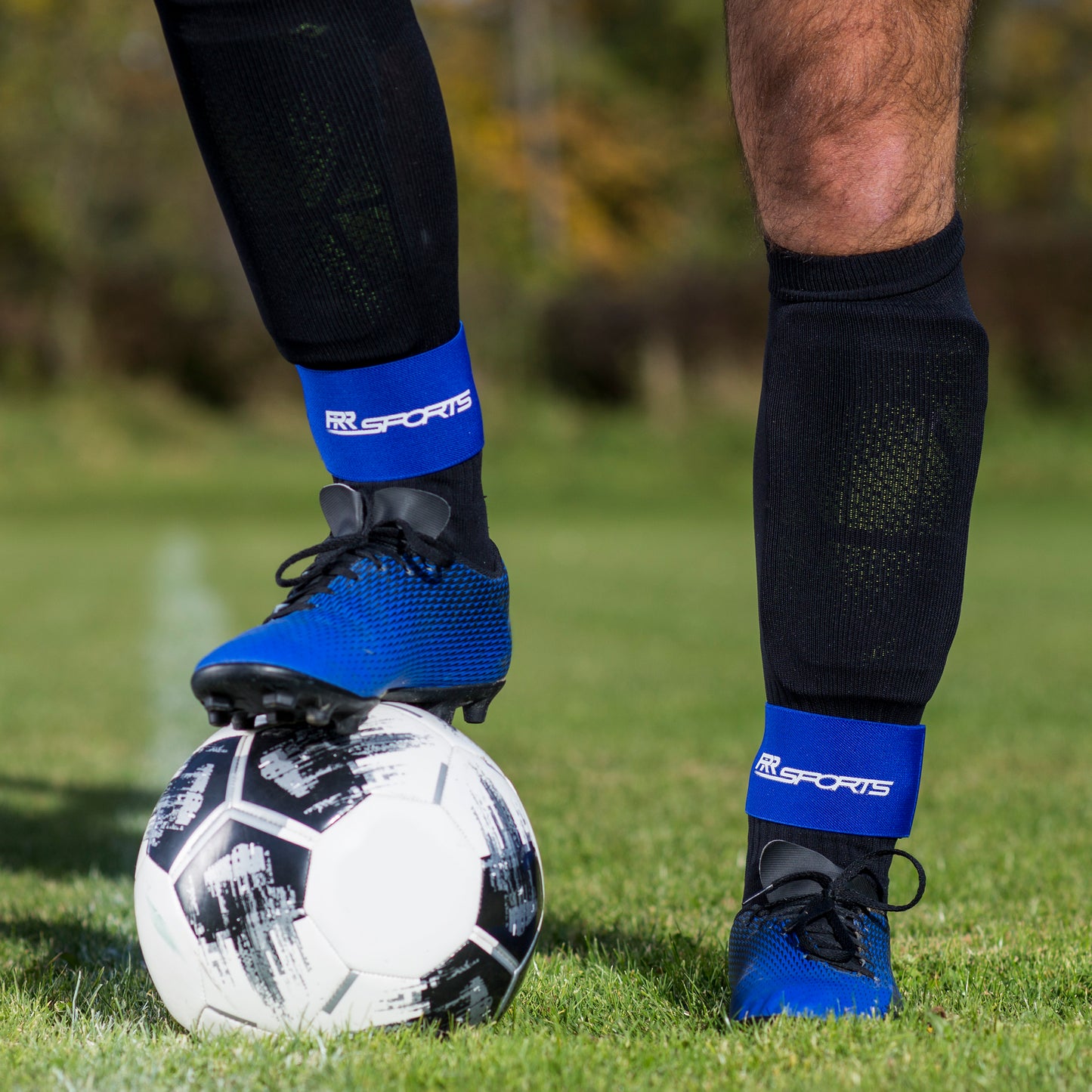RR Sports - Schienbeinschonerhalter Fußball für Herren, Damen und Kinder Blau