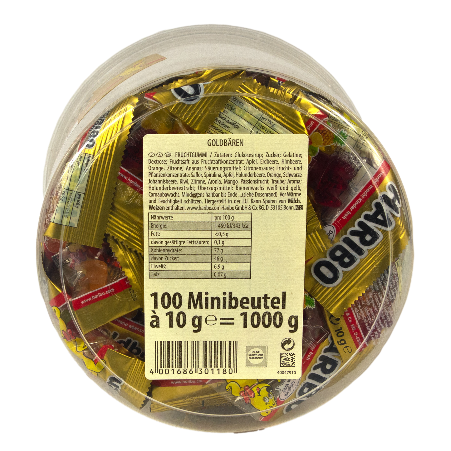 Haribo - Goldbären 100 x 10 g Minibeutel (1000 g Dose)