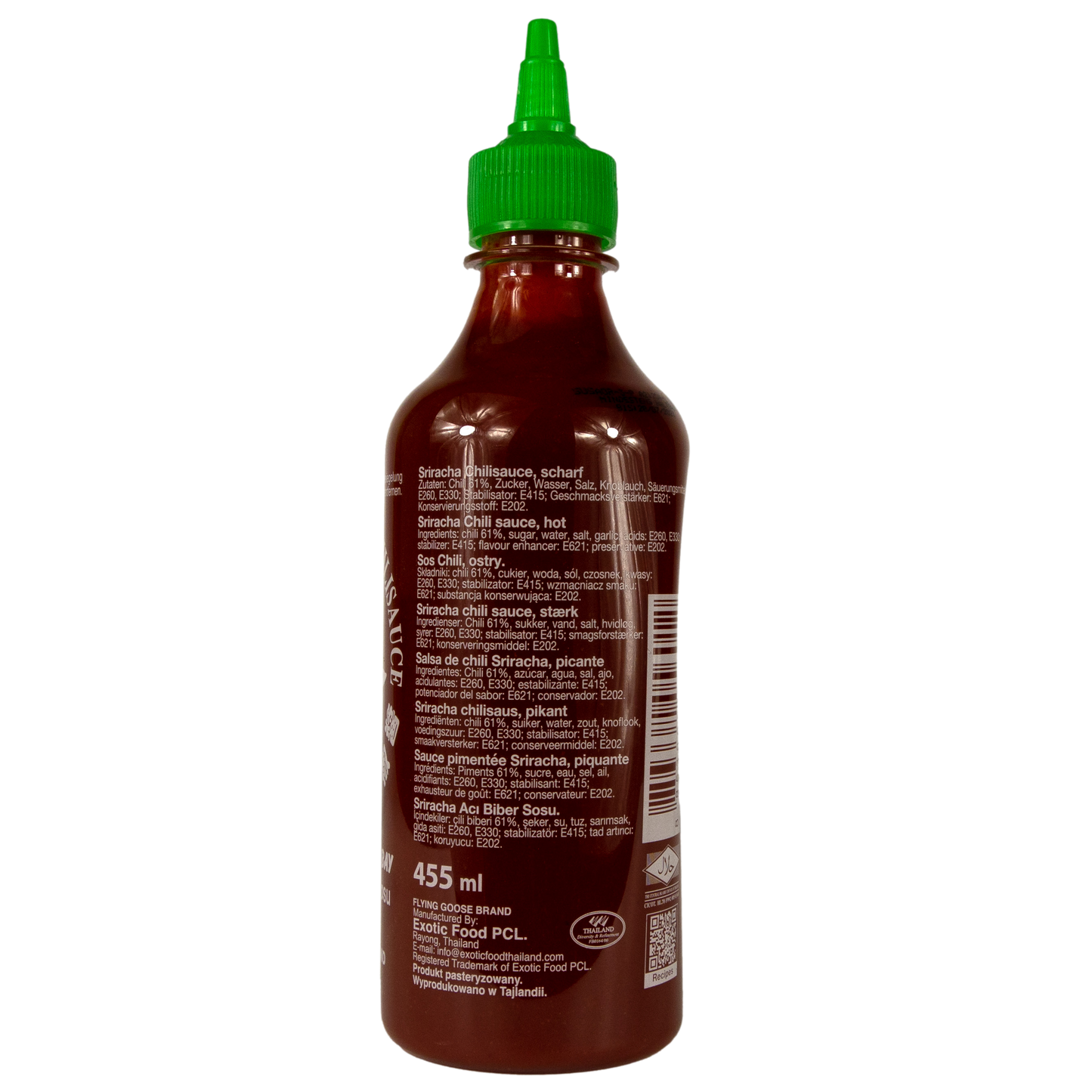 FLYING GOOSE - Sriracha scharfe Chilisauce grüne Kappe aus Thailand 455 ml
