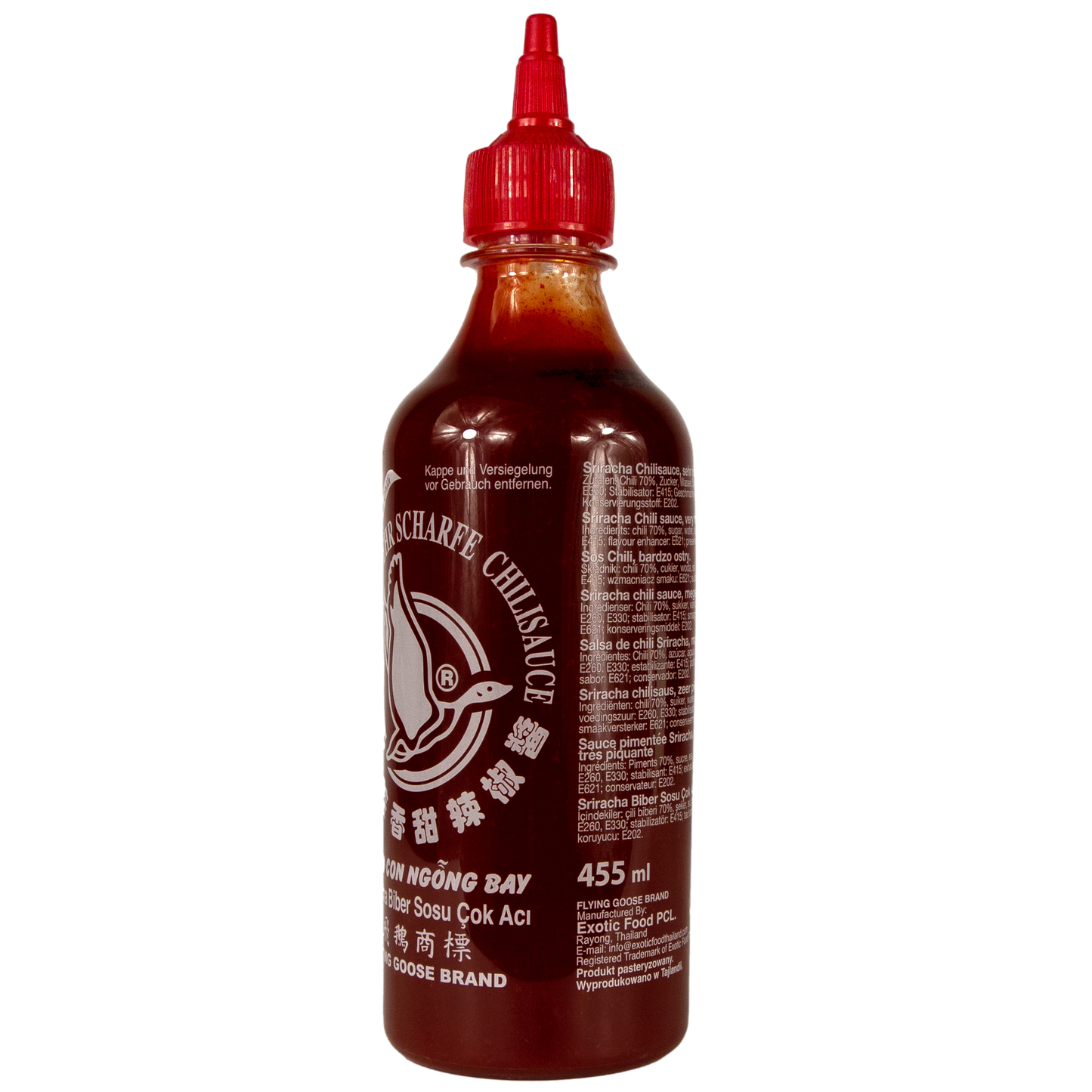 FLYING GOOSE - Sriracha extra scharfe Chilisauce rote Kappe aus Thailand 455 ml