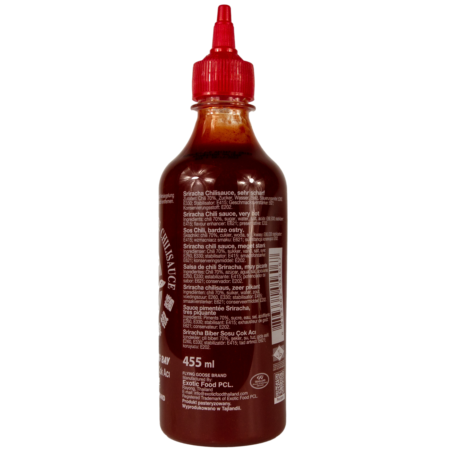 FLYING GOOSE - Sriracha extra scharfe Chilisauce rote Kappe aus Thailand 455 ml