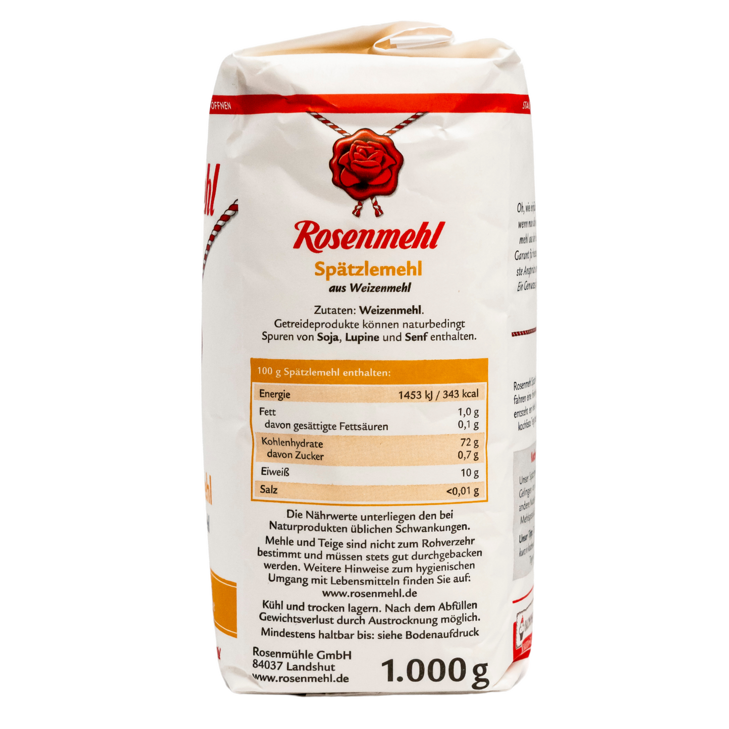 Rosenmehl – Spätzlemehl aus Weizenmehl 1 kg – Ideal für kochfeste Teige, schnell und einfach zubereitet