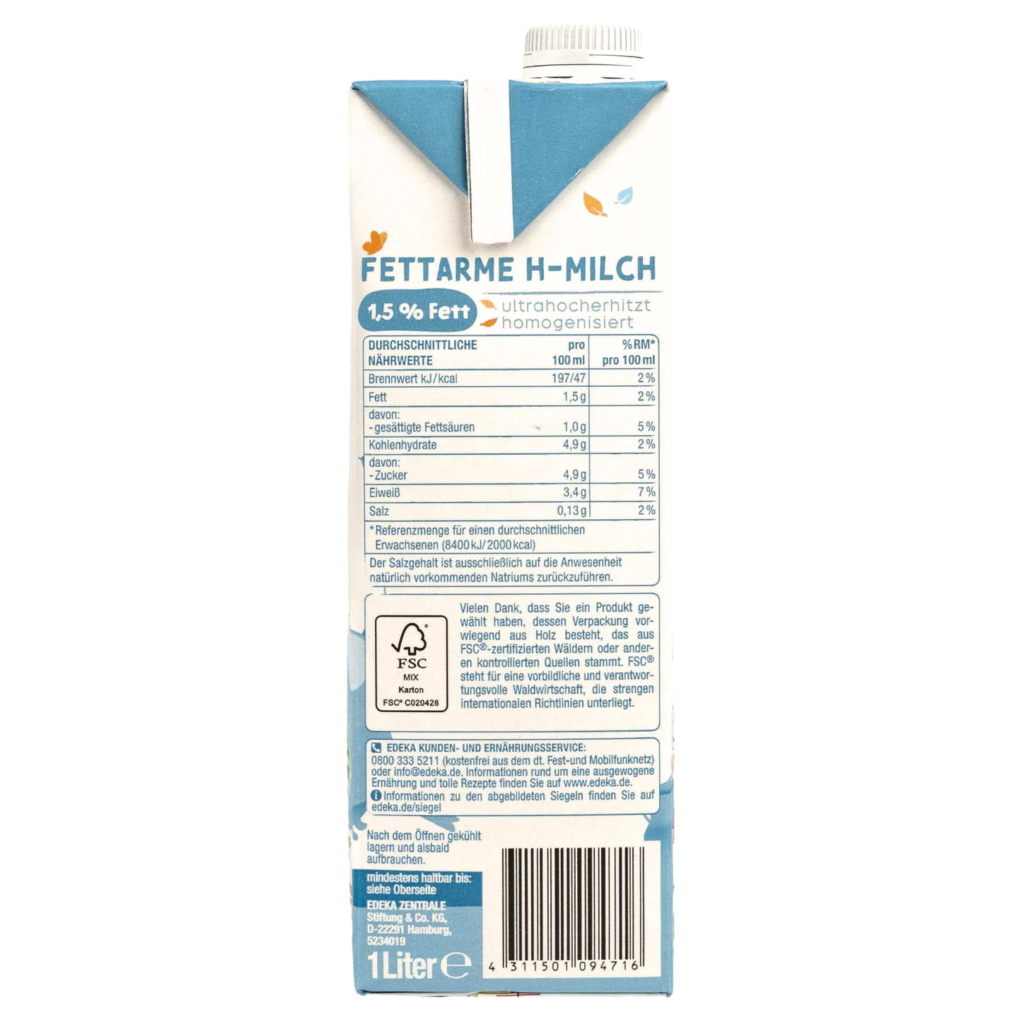 Gut & Günstig - fettarme H-Milch 1,5% haltbare Milch 12x1 Liter