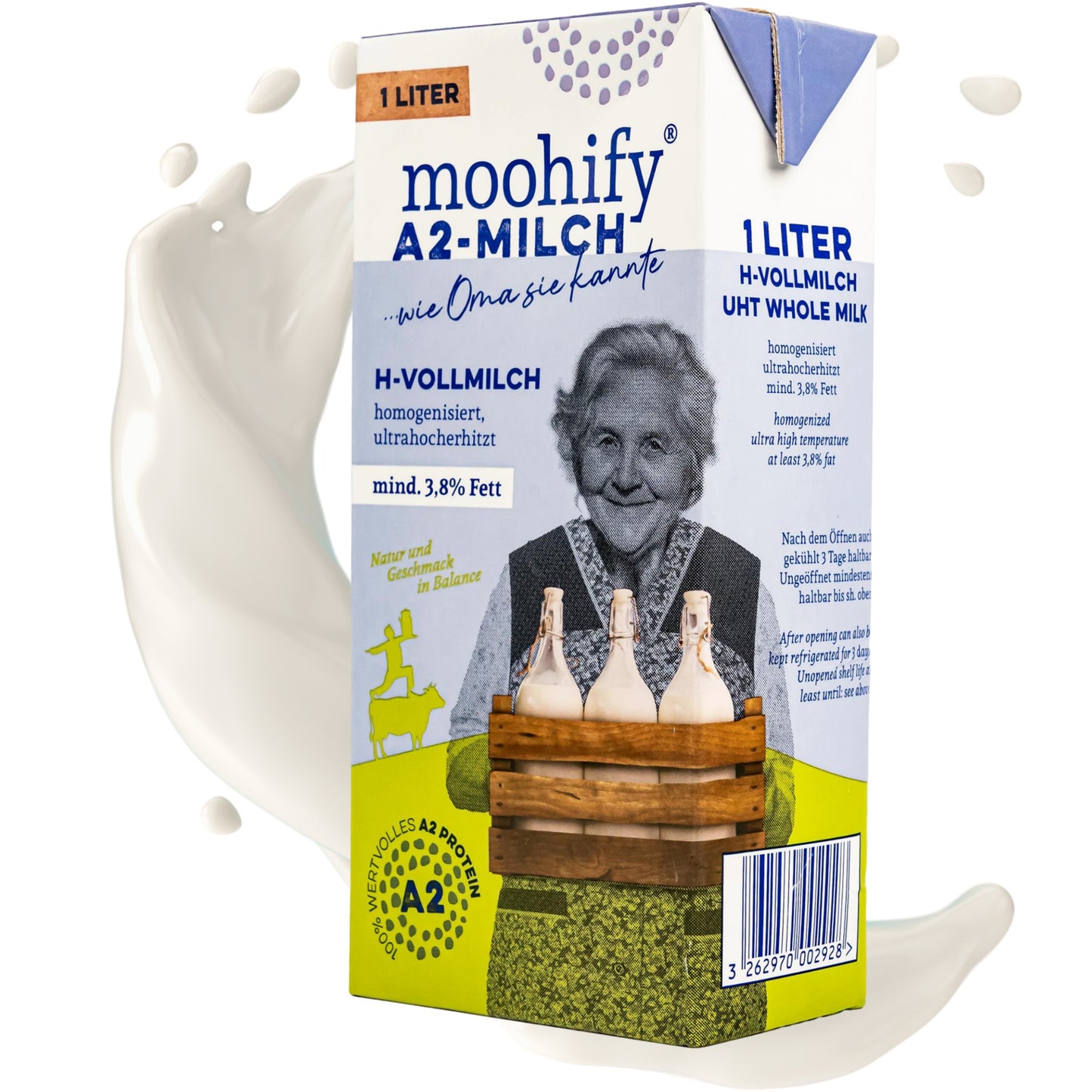 A2 - Wohlfühl-Milch H-Vollmilch 3,8% ohne Gentechnik mit wertvollem A2 Protein á 1 Liter