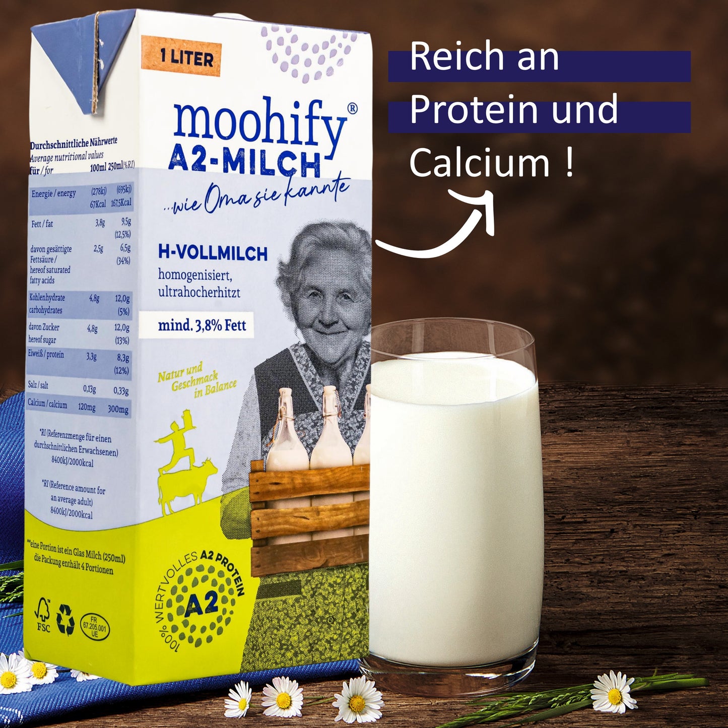 A2 - Wohlfühl-Milch H-Vollmilch 3,8% ohne Gentechnik mit wertvollem A2 Protein á 1 Liter
