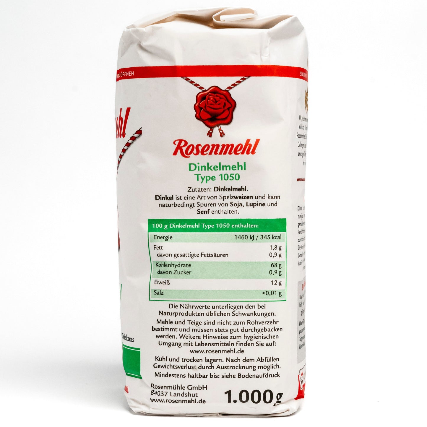 Hochwertiges Rosenmehl Dinkelmehl – ideal für herzhafte Backrezepte.