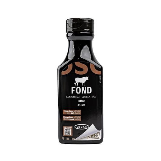Vorderansicht der Oscar Rinderfond Konzentrat Flasche – 200 ml.