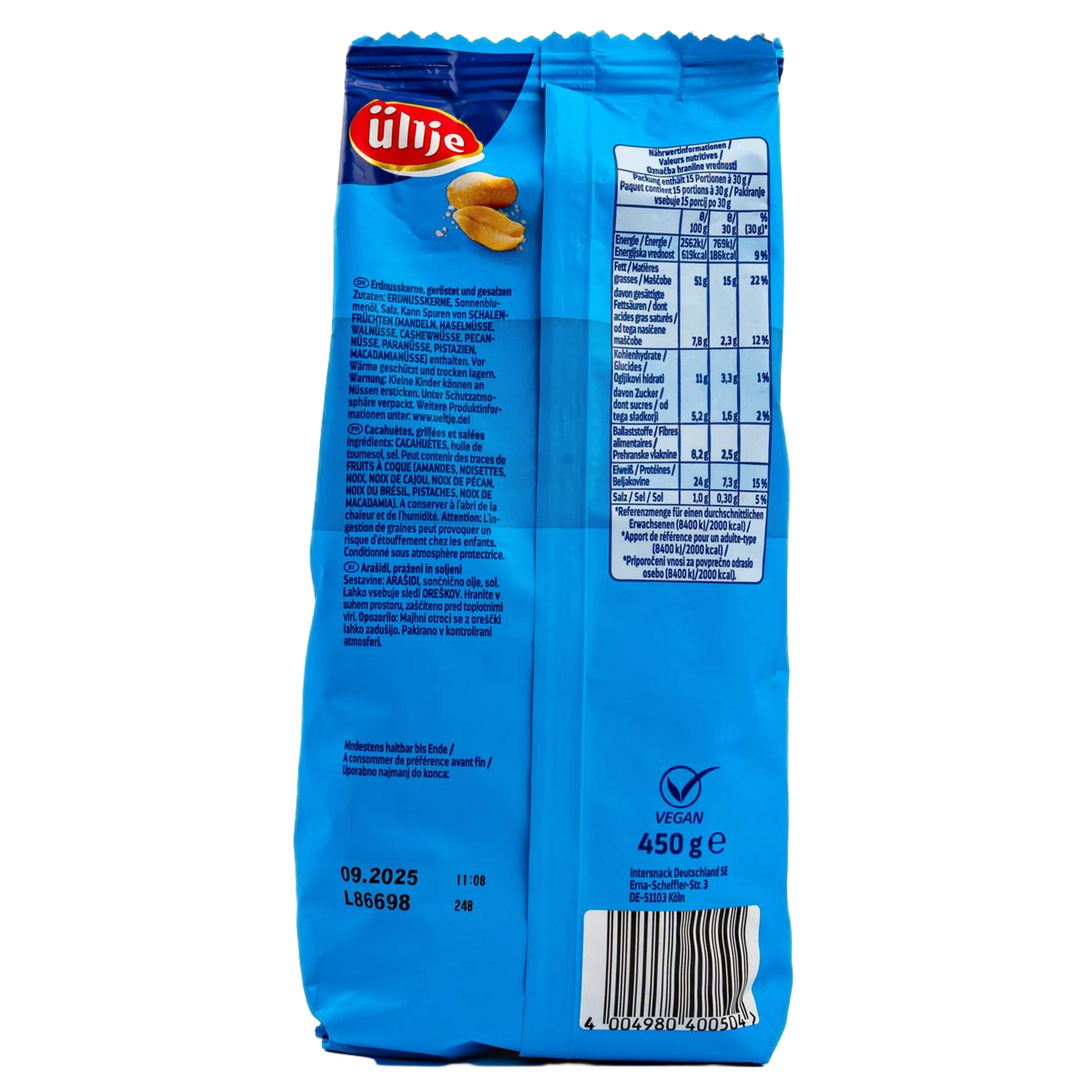 ültje Erdnüsse geröstet & gesalzen – hochwertiger Snack in blauer Tüte