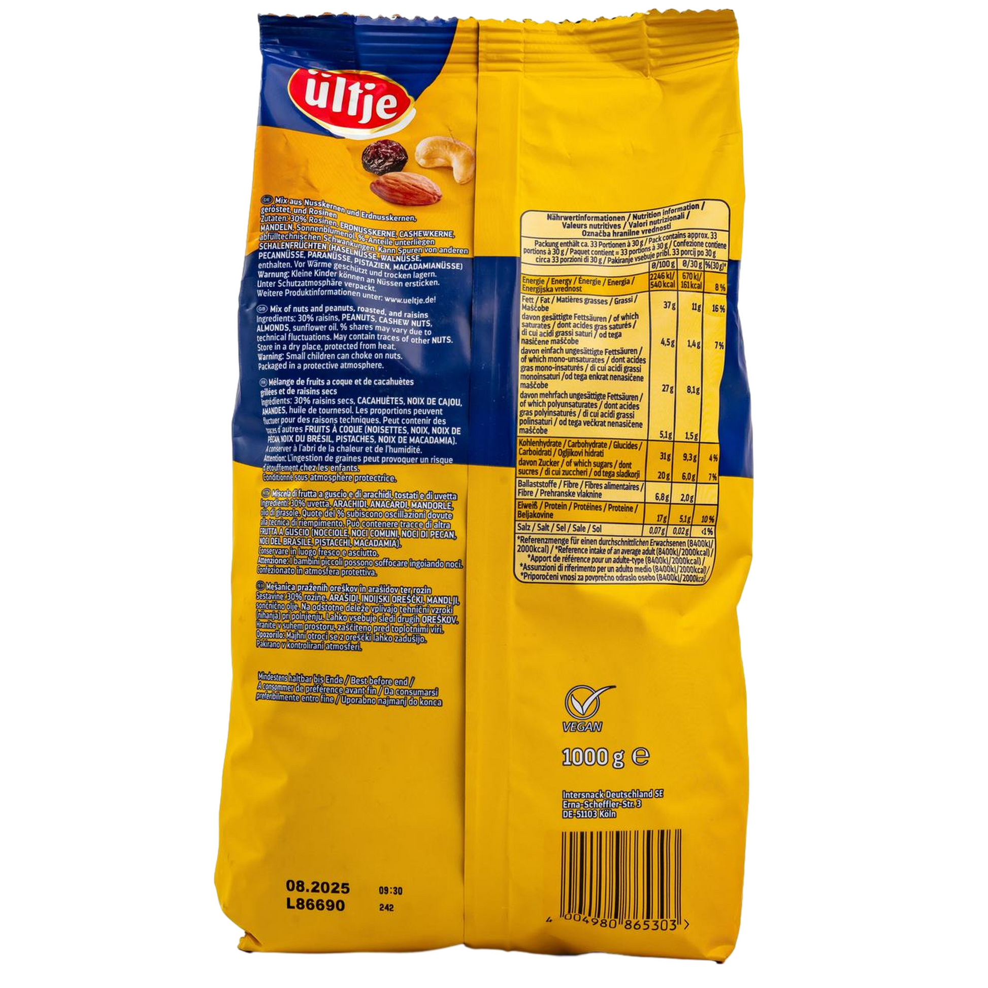 ültje Studentenfutter 1000 g – Original-Mix mit Cashews, Mandeln und Rosinen