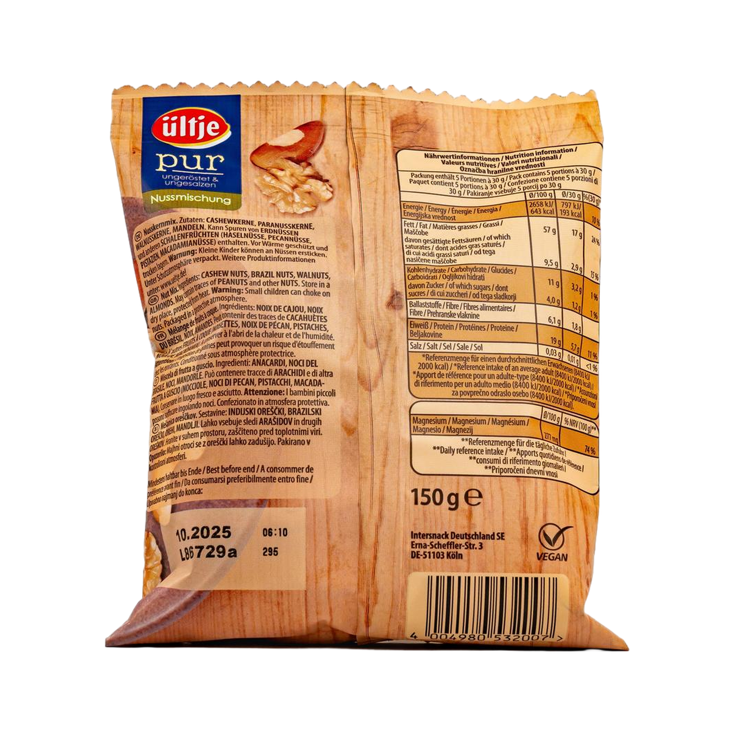ültje Pur Nussmischung ungeröstet & ungesalzen 150 g – natürliche Mischung